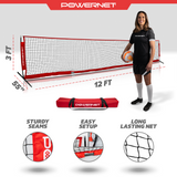 Portable Soccer Tennis & Pickle Ball Training Net | (12 x 3 FT or 18 x 3 FT) Sports PowerNet 12x3 Feet