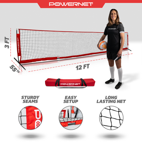 Portable Soccer Tennis & Pickle Ball Training Net | (12 x 3 FT or 18 x 3 FT) Sports PowerNet 12x3 Feet