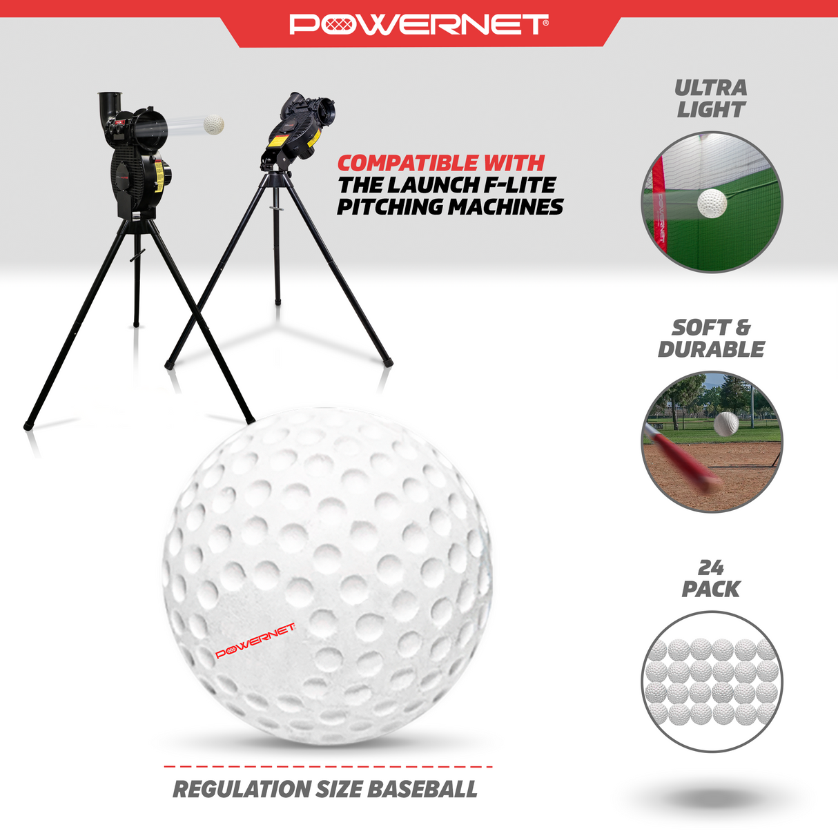 Launch F-lite Ultra Light Dimpled Practice Balls Baseball And Softball Pitching Machines PowerNet