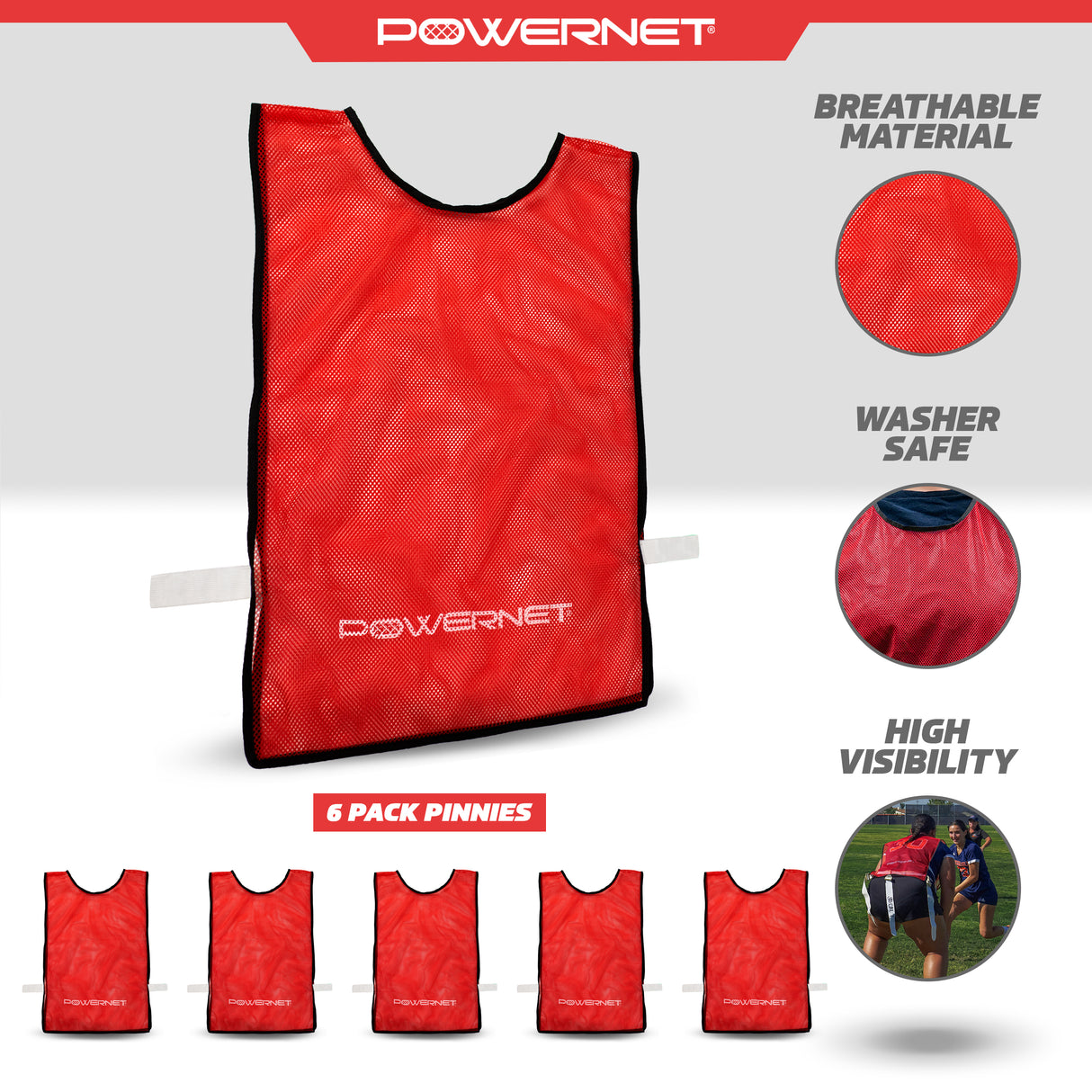 Training Mesh Pinnies (6 Pack) | Youth Sports Pinnies PowerNet