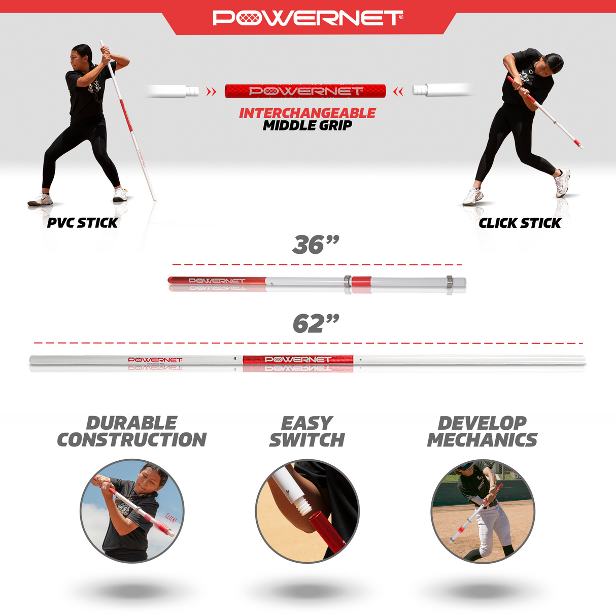 Click Stick Training Bat PVC Combo Training Bat PowerNet