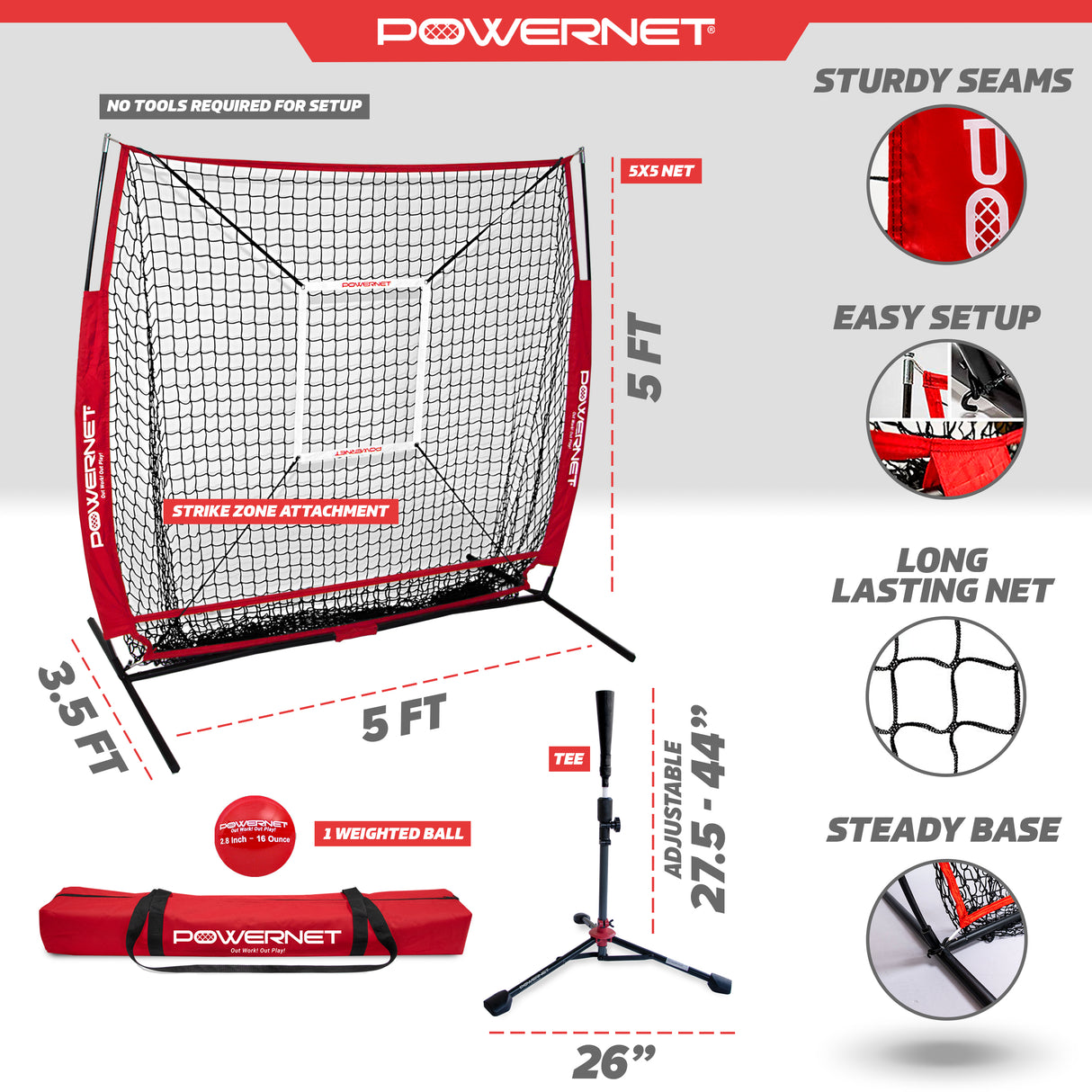 5x5 FT Baseball Softball Net Bundle | Strikezone & Tee sports PowerNet