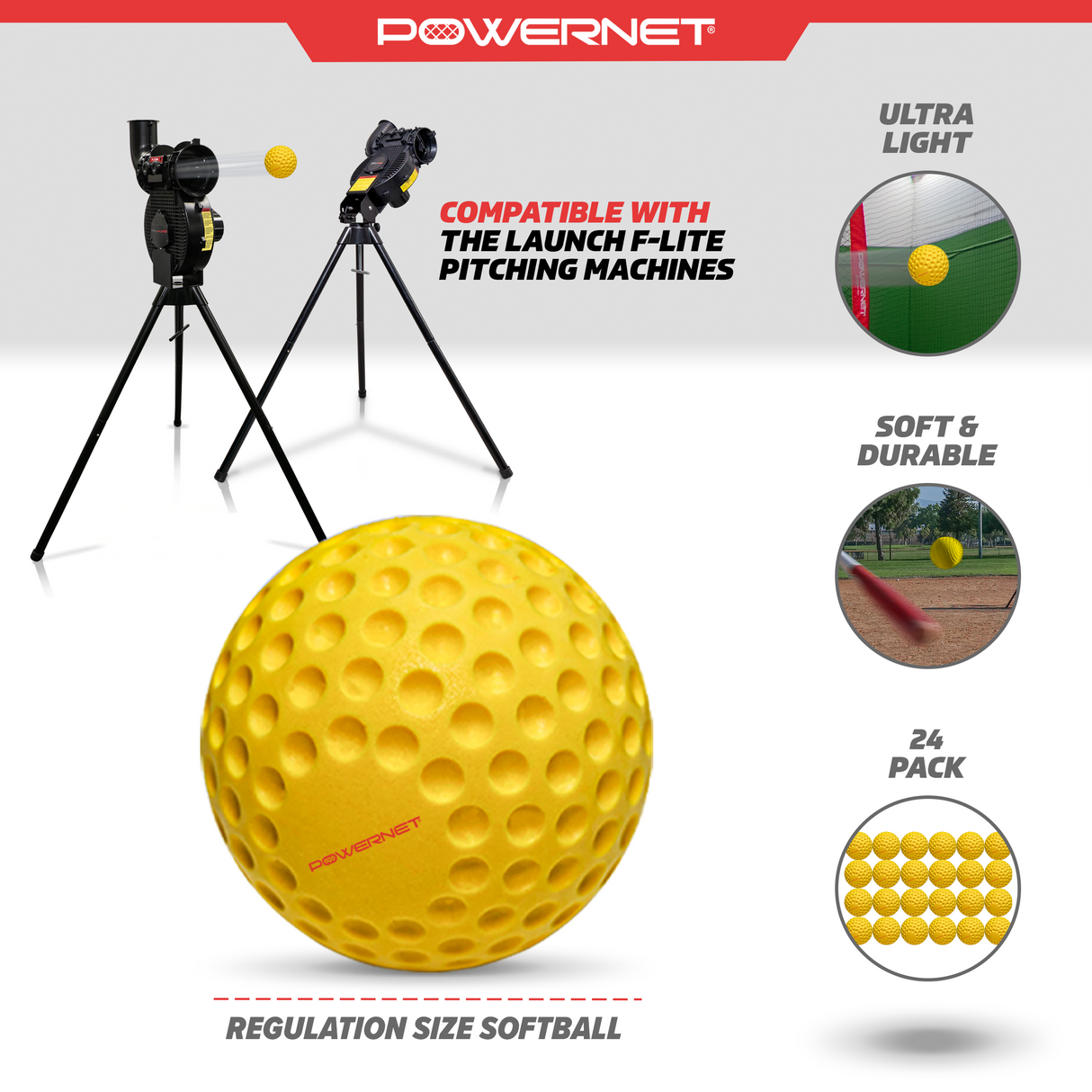 Launch F-lite Ultra Light Dimpled Practice Balls Baseball And Softball Pitching Machines PowerNet