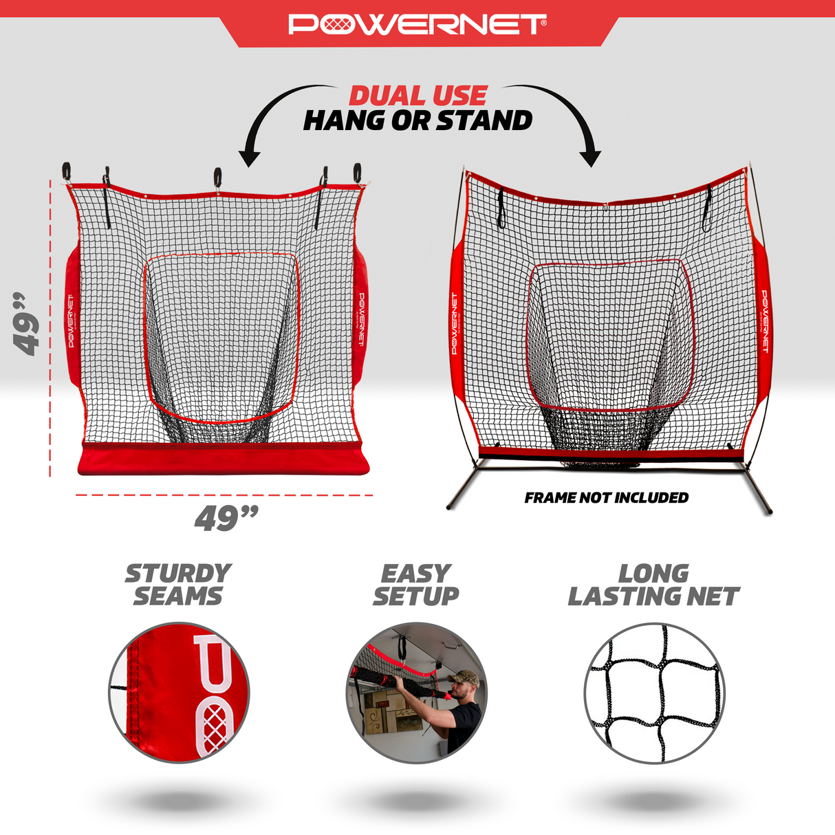 7x7 FT Hanging Dual Training Net (Net Only) | Hang From Garage Sports PowerNet