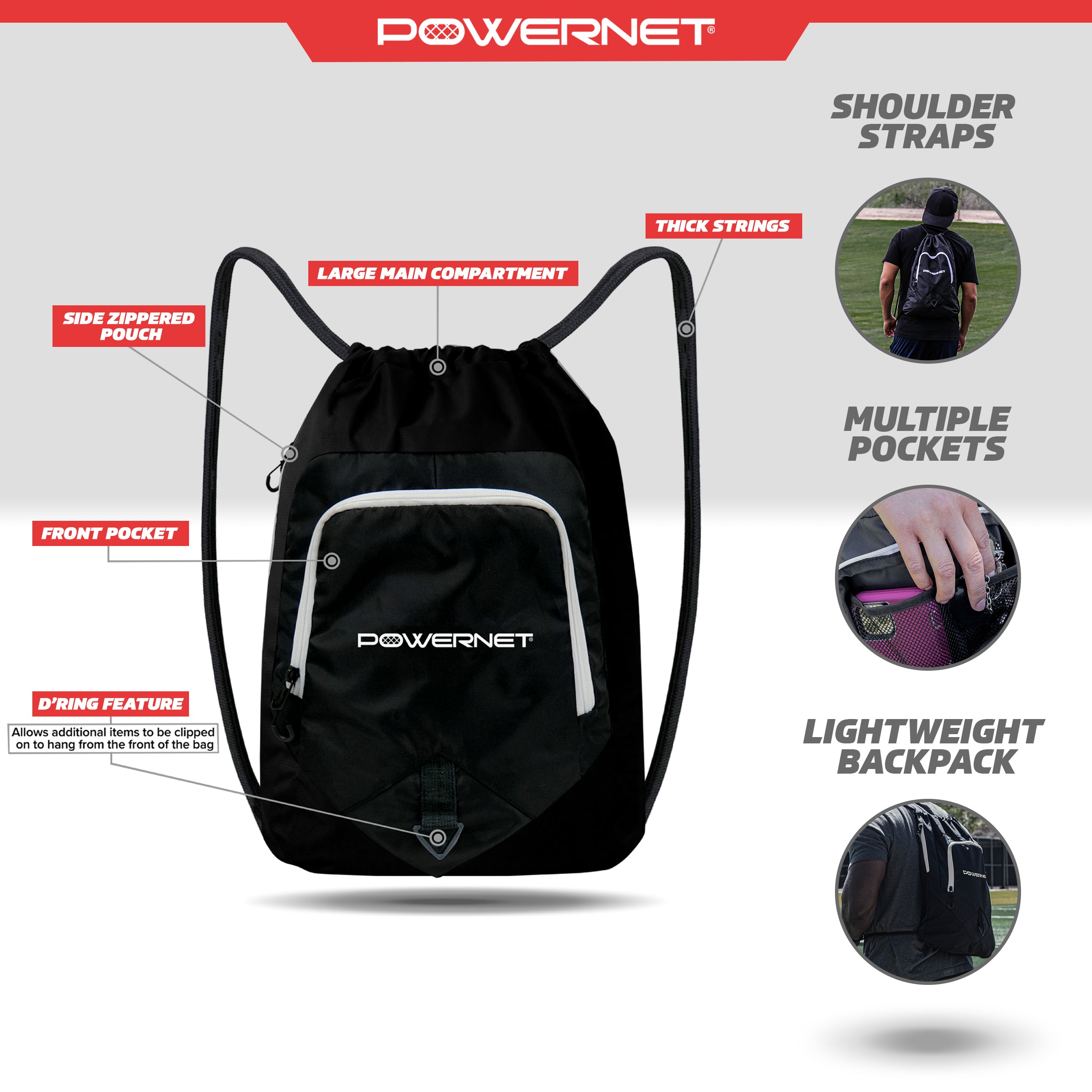 Deluxe 2.0 Sack Drawstring Training Gym Sack – PowerNet by
