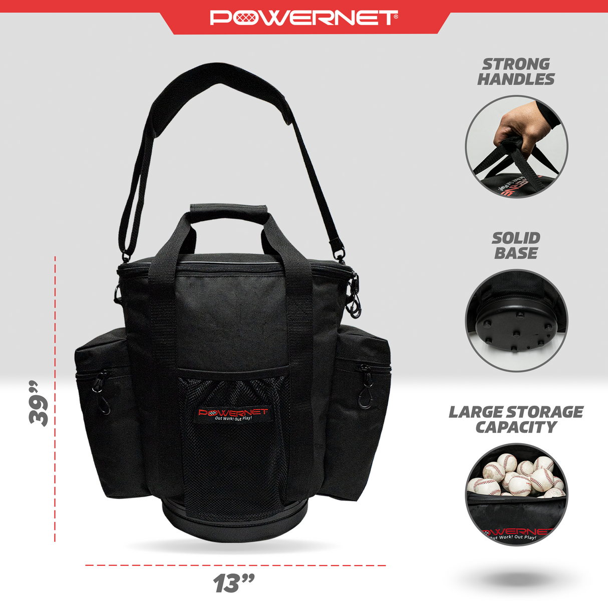Soft Bucket Carry Bag | Shoulder Strap Baseball And Softball Equipment Bags PowerNet