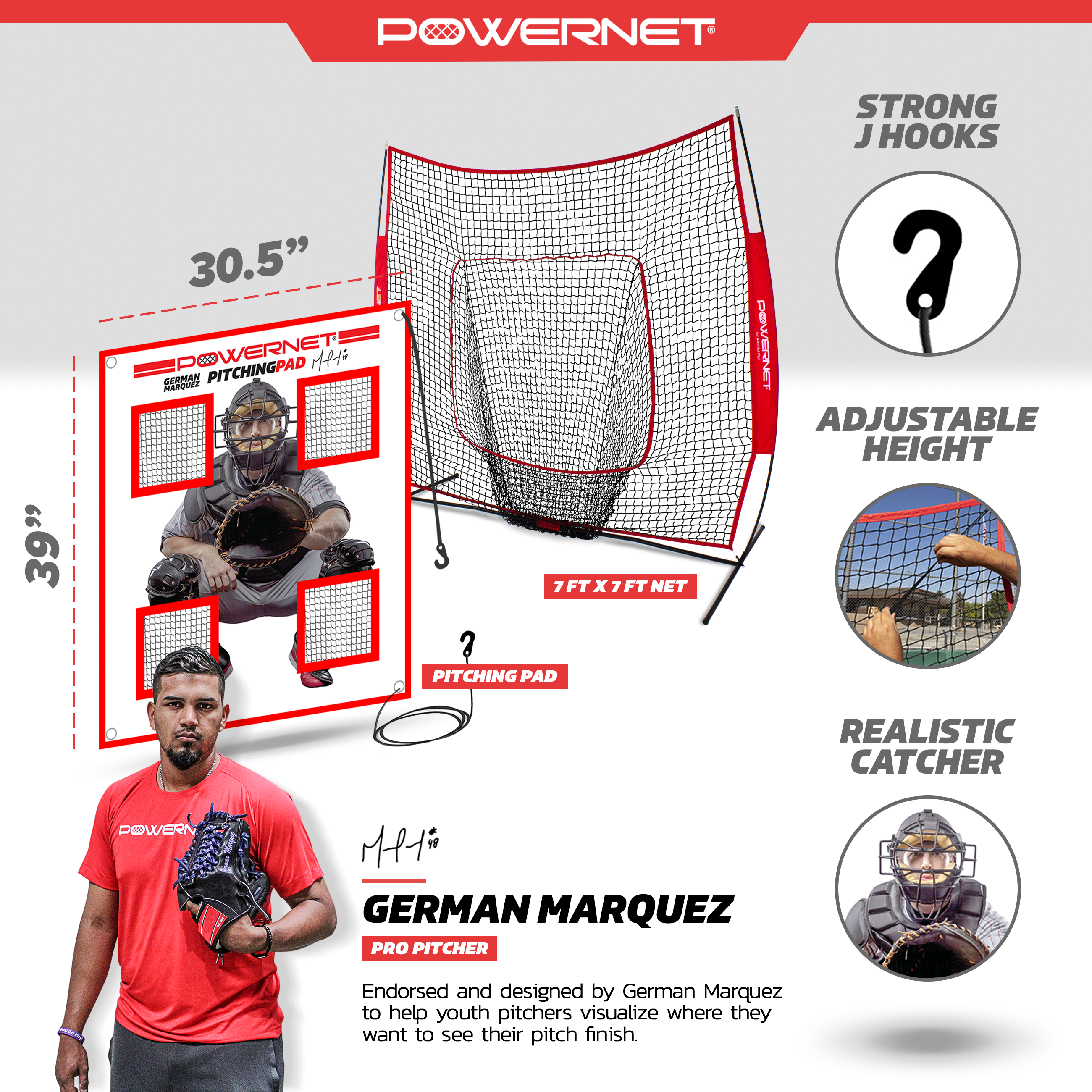 PowerNet German Marquezピッチングパッド|4ポケット野球ソフトボールトレーニングツール|檻の中か練習用ネット|全年齢対象|リアルキャッチャー (白) ジャーマン マルケス ピッチング パッド PowerNet German