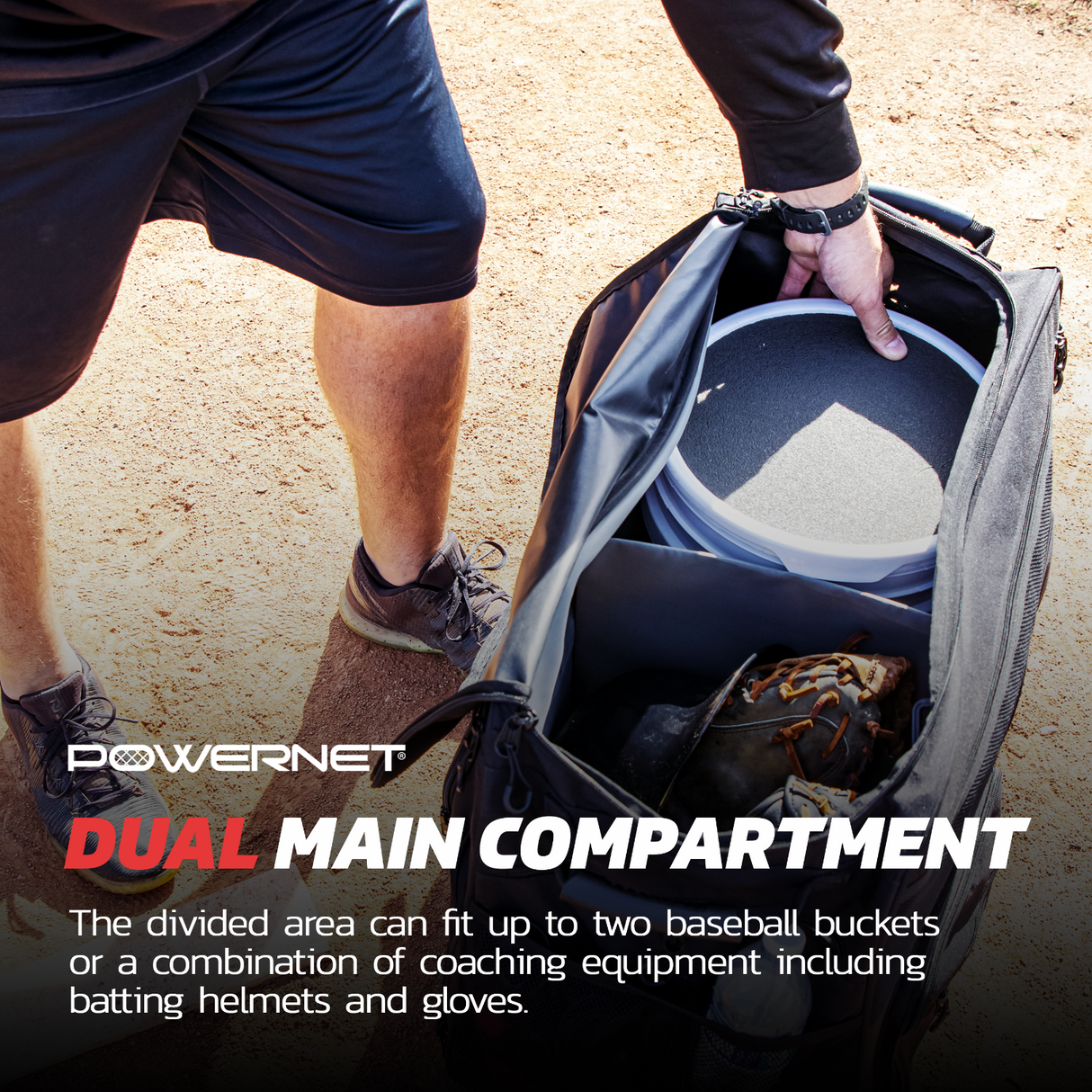 Rolling Baseball Coach Bag Caddy | Holds Two Gallon Bucket Balls Wheeled bags PowerNet