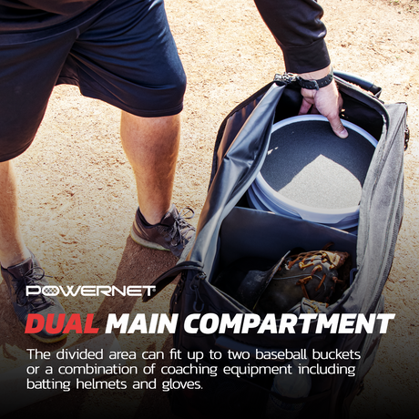 Rolling Baseball Coach Bag Caddy | Holds Two Gallon Bucket Balls Wheeled bags PowerNet