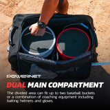 PRO Rolling Baseball Coach Bag Caddy | Holds Two Gallon Bucket Balls PowerNet by TrainingNets