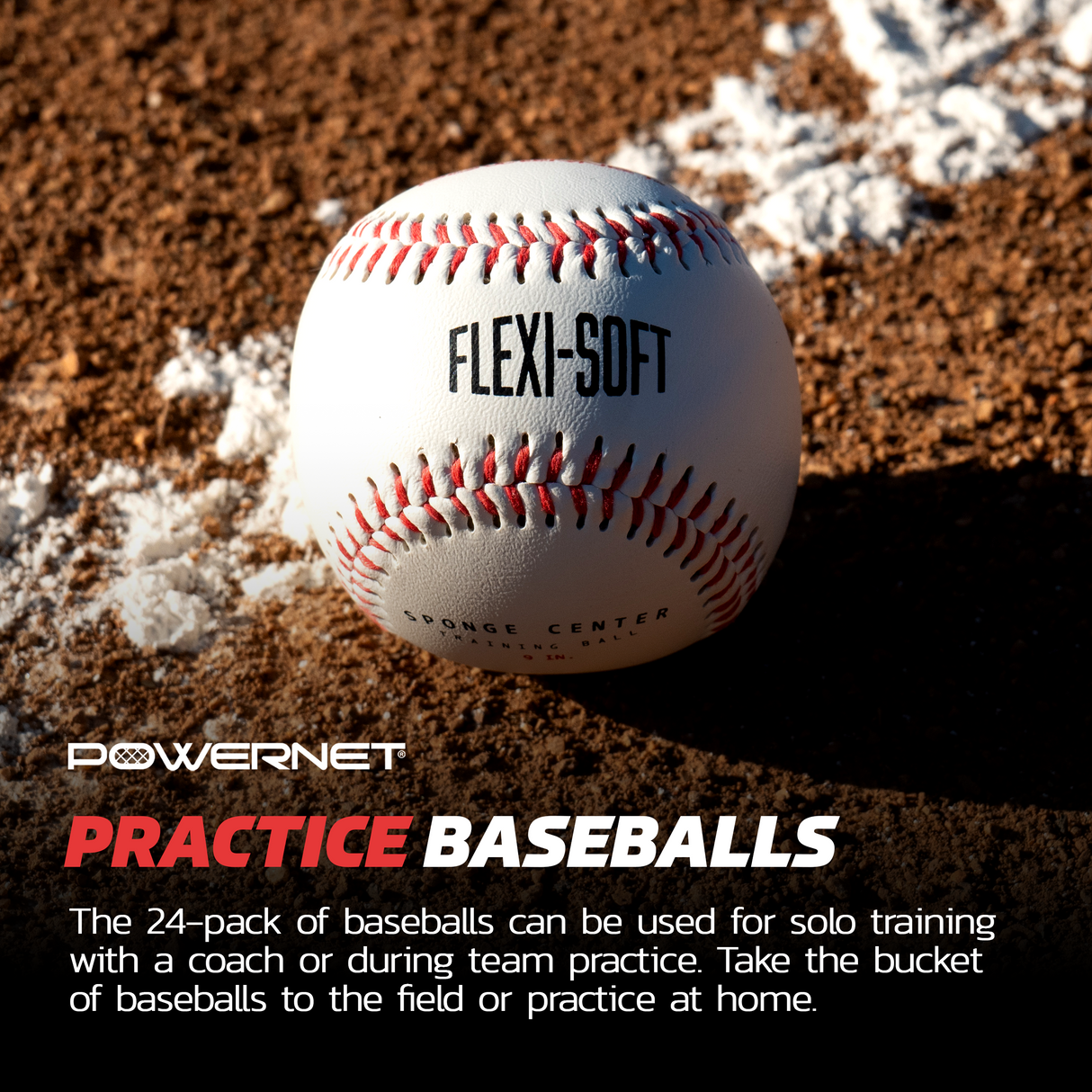 Flexi Soft Baseballs 24 Pack with Bucket Bundle | Cushioned Core Safety Ball Flexi Soft Baseball PowerNet