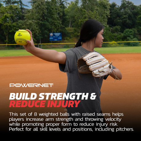 Weighted Softballs | 8 Different Weights Included | 4 to 12 oz Training Ball PowerNet