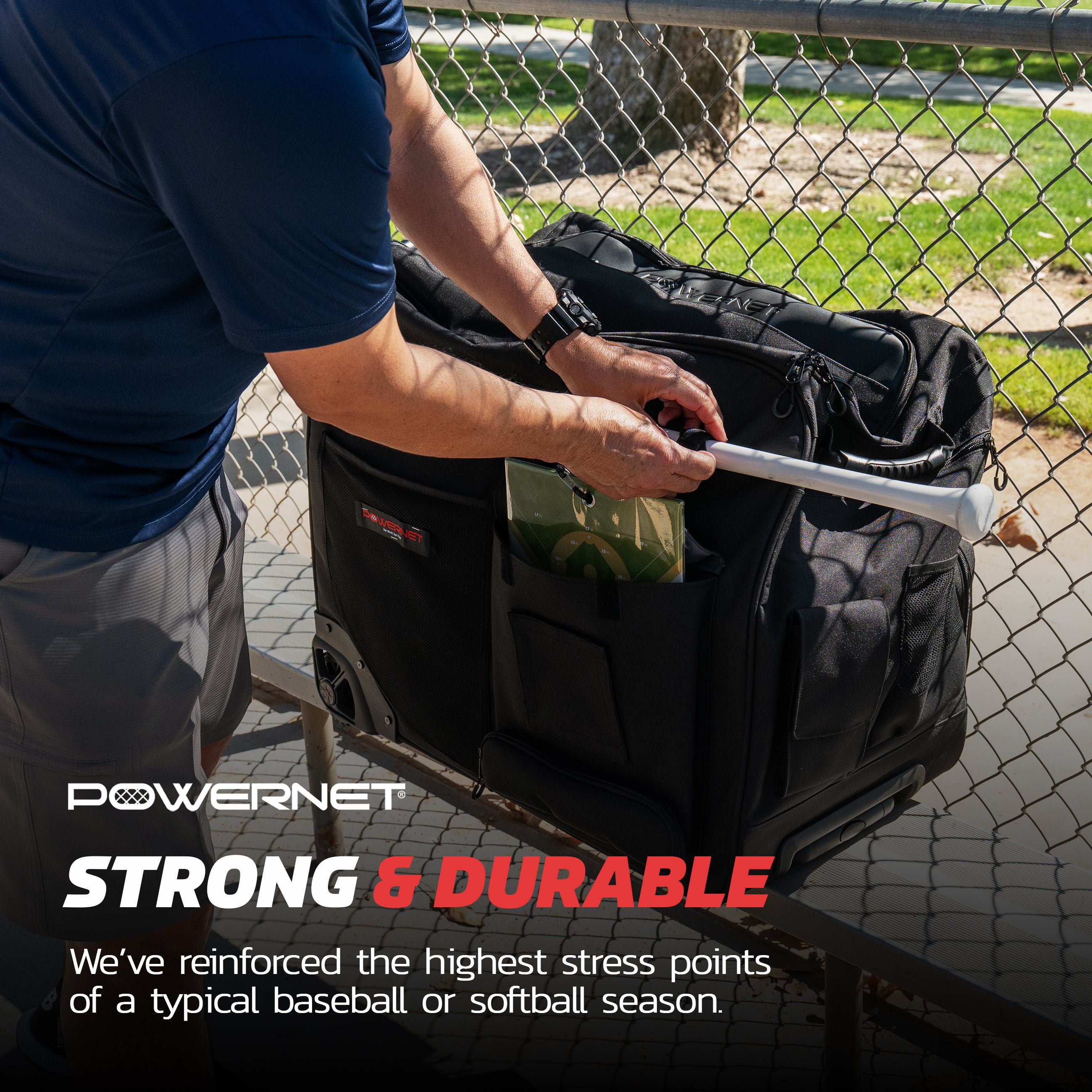 PRO Rolling Baseball Coach Bag Caddy | Holds Two Gallon Bucket