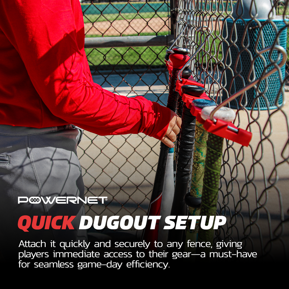 Dugout Bundle | Bat Fence Rack + Fence Hook + Gear Hanger Sports PowerNet