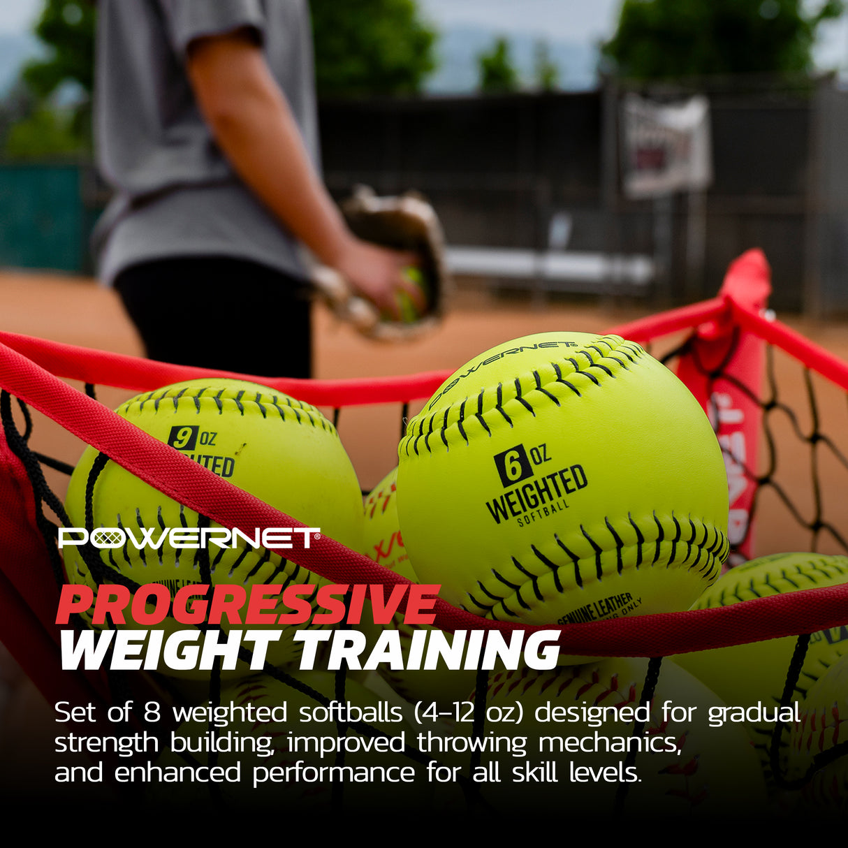 Weighted Softballs | 8 Different Weights Included | 4 to 12 oz Training Ball PowerNet