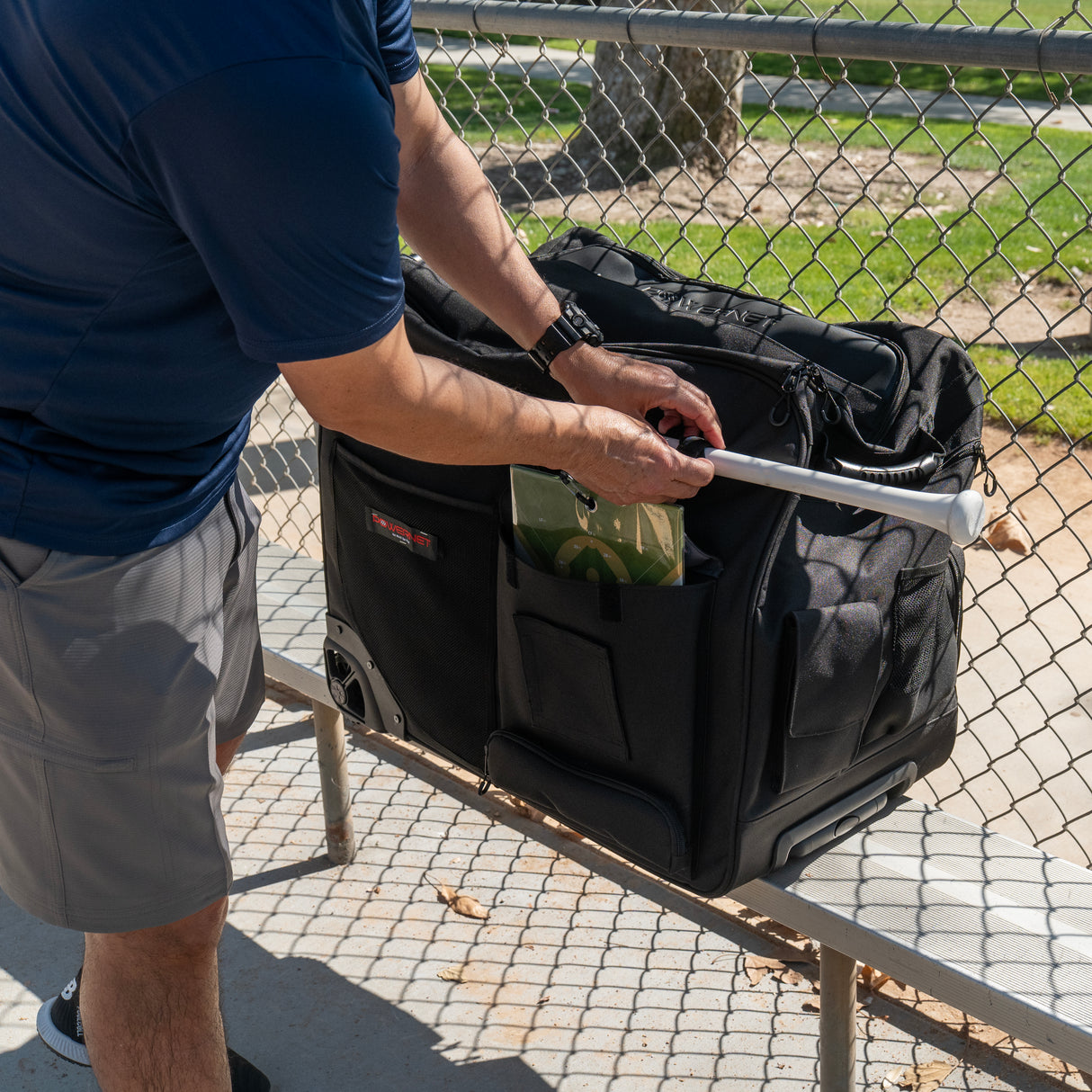 PRO Rolling Baseball Coach Bag Caddy | Holds Two Gallon Bucket Balls PowerNet by TrainingNets