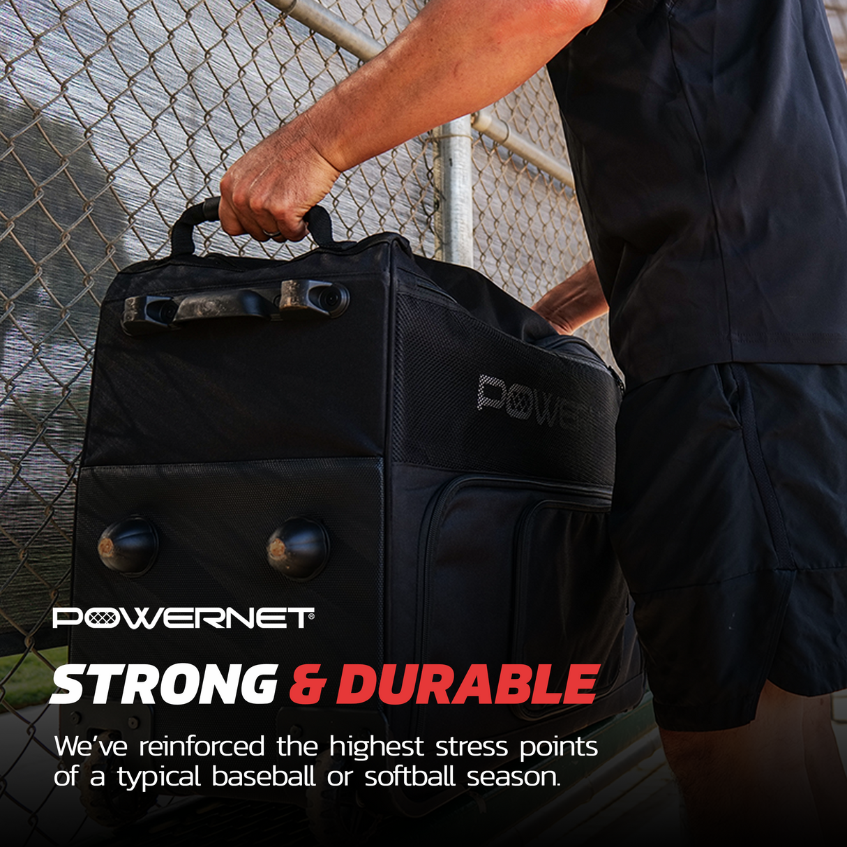 Rolling Baseball Coach Bag Caddy | Holds Two Gallon Bucket Balls Wheeled bags PowerNet