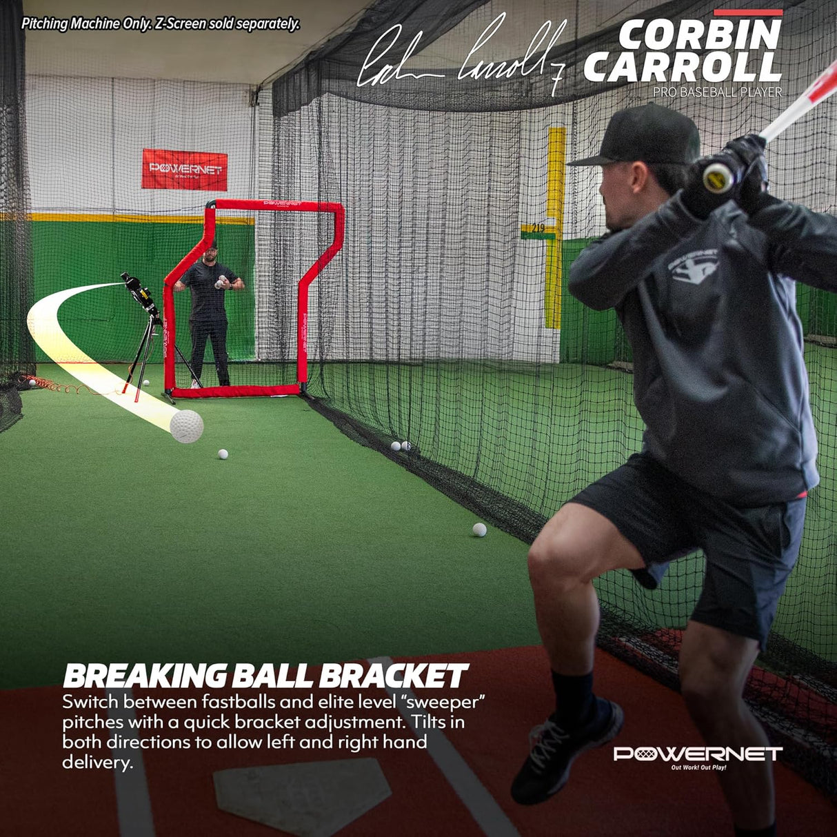 Launch F-Lite Pitching Machine w/ Breaking Ball Bracket Pitching Machine PowerNet