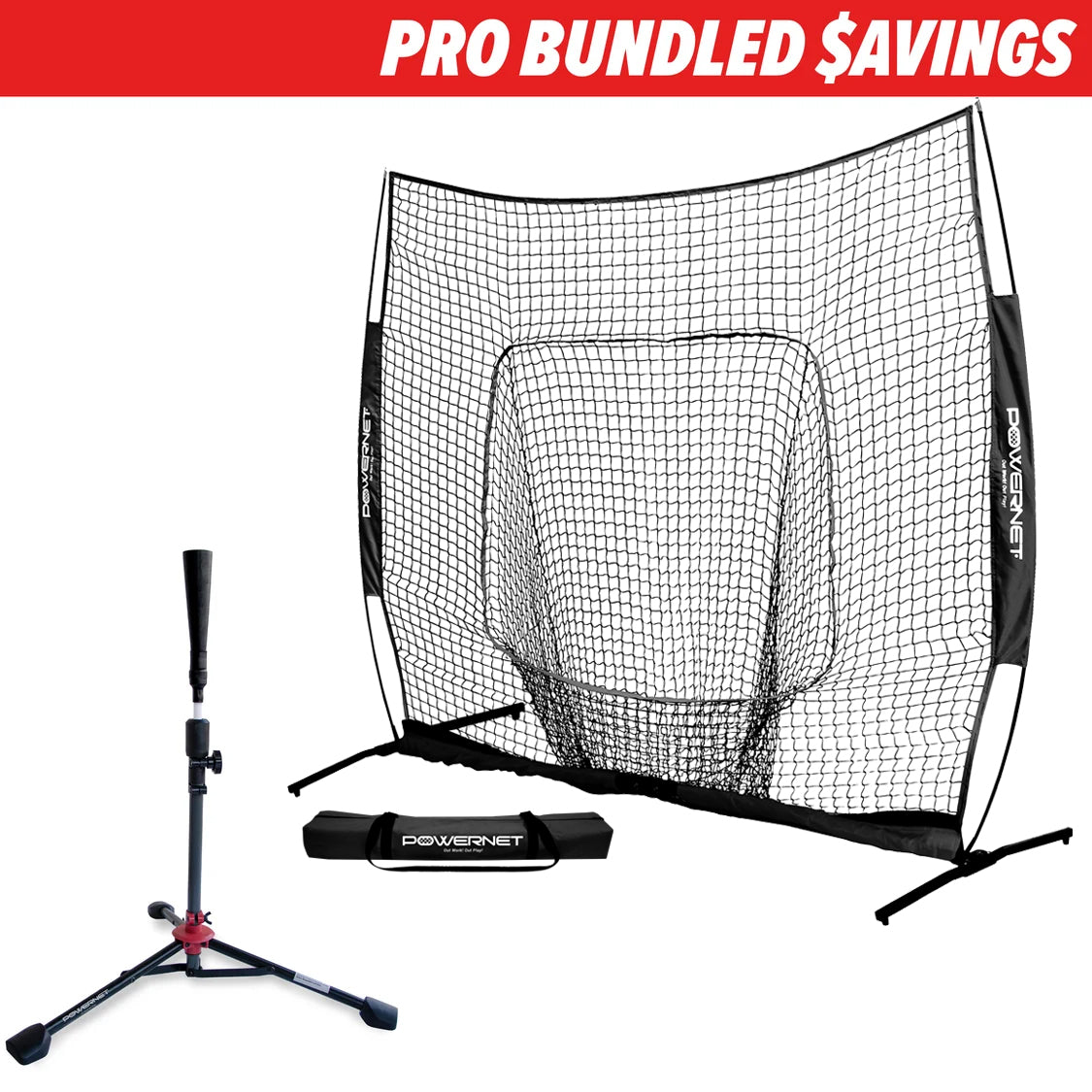 PRO BUNDLE | One-Piece Pro Frame and Tee Bundles PowerNet by TrainingNets 7x7 Net (Black) + Standard Tee