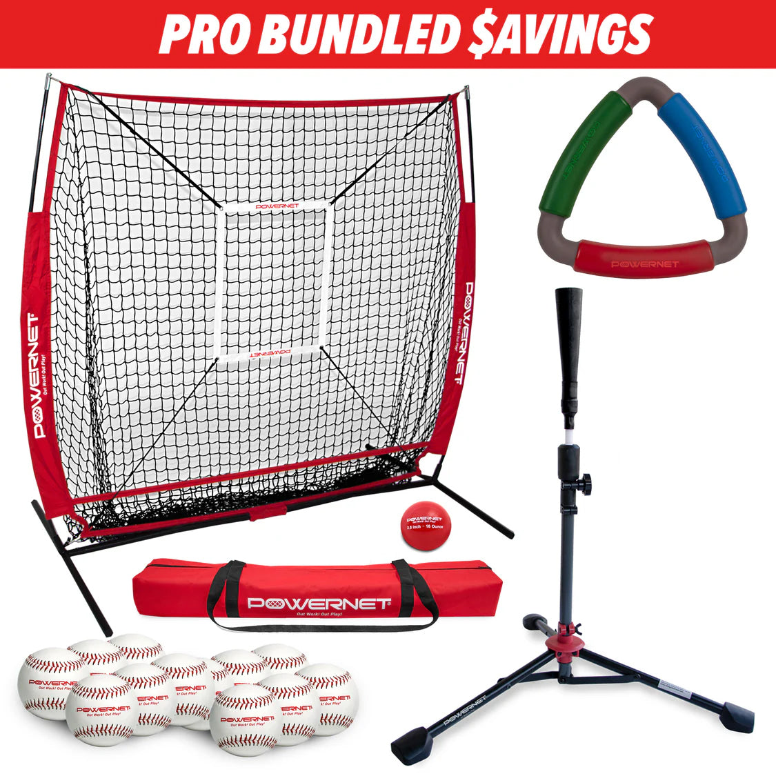 Pro Training Bundle | 5x5 Practice Net, Practice Baseballs & Tri Action Catch Tool TrainingNets by PowerNet
