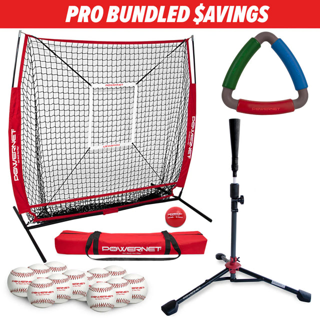 Pro Training Bundle | 5x5 Practice Net, Practice Baseballs & Tri Action Catch Tool TrainingNets by PowerNet