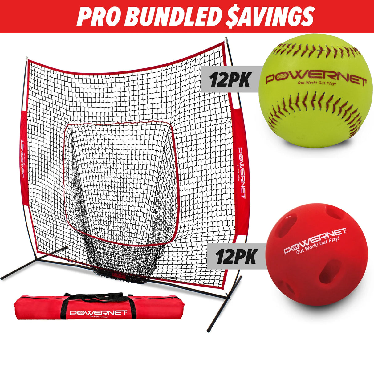 Pro Training Bundle | 7x7 Net, Crushers Training Balls & Practice Softballs TrainingNets by PowerNet