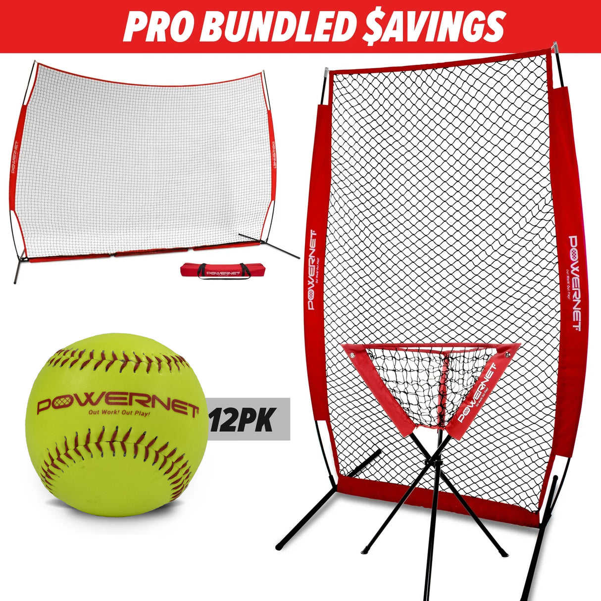 Pro Training Bundle | I-Screen, 12x9 Barrier Net, Ball Caddy & Practice Softballs TrainingNets by PowerNet