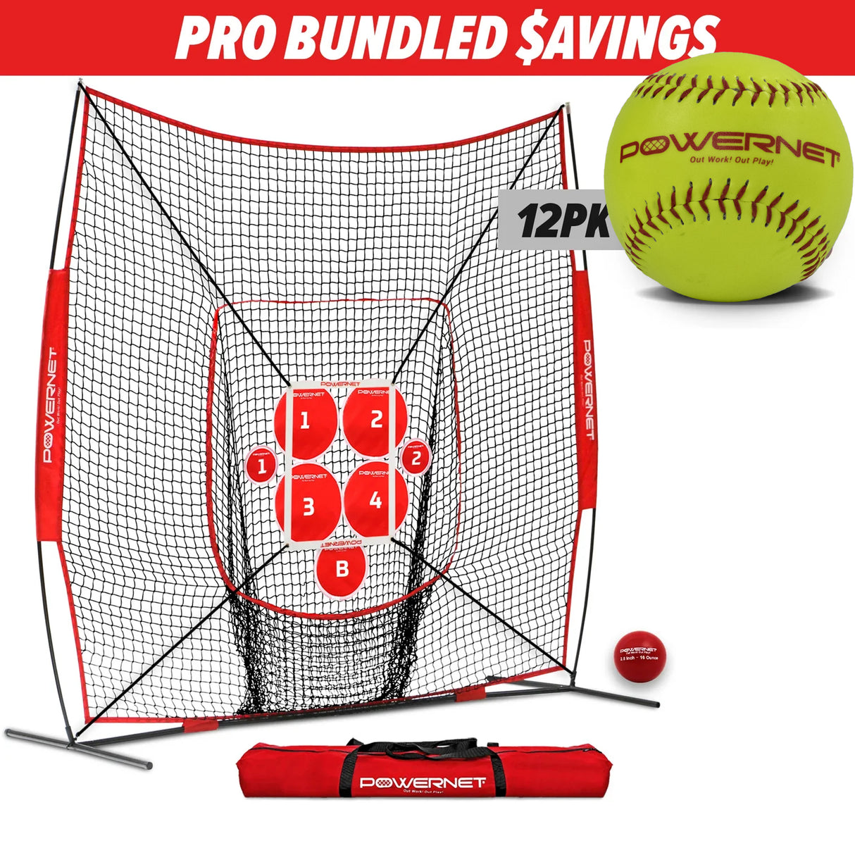 Pro Pitching Bundle | 8x8 Net, Pitch Perfect Targets & Practice Softballs TrainingNets by PowerNet