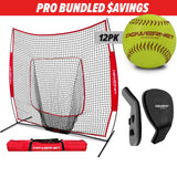 Pro Fielding Bundle | 7x7 Net, Pancake Glove Trainer & Practice Softballs TrainingNets by PowerNet