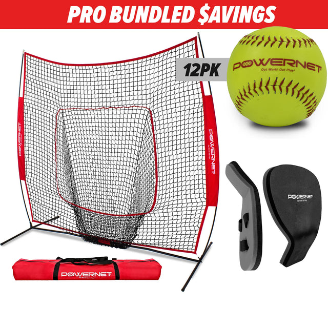 Pro Fielding Bundle | 7x7 Net, Pancake Glove Trainer & Practice Softballs TrainingNets by PowerNet