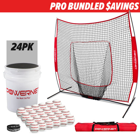 Pro Training Soft Toss Bundle | 7x7 Net, Practice Balls PowerNet by TrainingNets Baseball