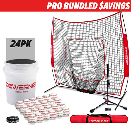 Pro Training Soft Toss Bundle | 7x7 Net, Practice Balls, Tripod Tee PowerNet by TrainingNets Baseball