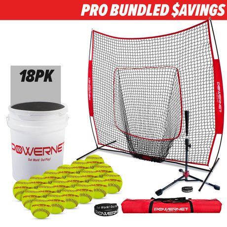 Pro Training Soft Toss Bundle | 7x7 Net, Practice Balls, Tripod Tee PowerNet by TrainingNets Softball