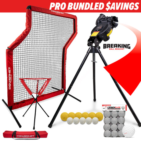 Pro Training Bundle | Breaking Ball Pitching Machine, Z-Screen, Ball Caddy & F-Lite Balls PowerNet by TrainingNets Baseball