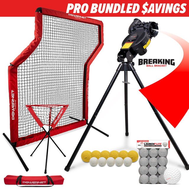 Pro Training Bundle | Breaking Ball Pitching Machine, Z-Screen, Ball Caddy & F-Lite Balls PowerNet by TrainingNets Baseball