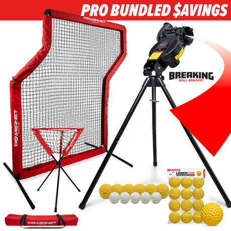 Pro Training Bundle | Breaking Ball Pitching Machine, Z-Screen, Ball Caddy & F-Lite Balls PowerNet by TrainingNets Softball