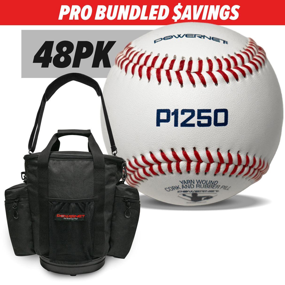 PRO BUNDLE | Shoulder Bucket Bag w/ Competition Grade Baseballs Bundle TrainingNets by PowerNet