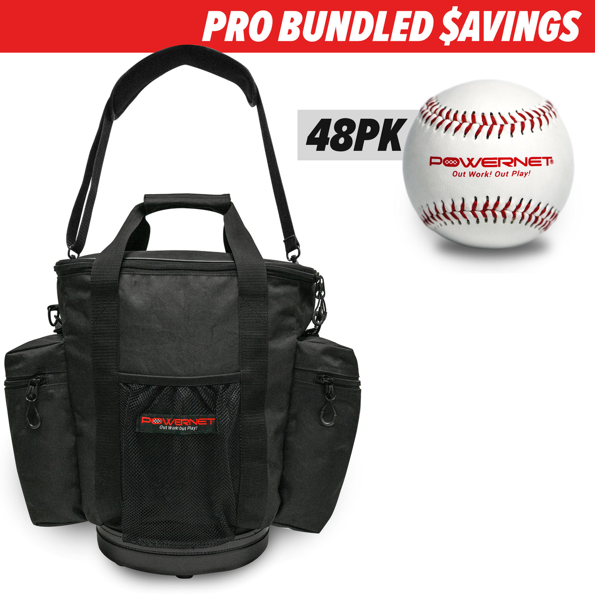 PRO BUNDLE | Shoulder Bucket Bag w/ Practice Baseballs TrainingNets by PowerNet