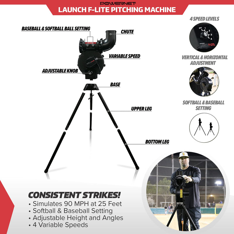 Launch F-lite Baseball and Softball Pitching Machine | Simulate Up To 90 MPH