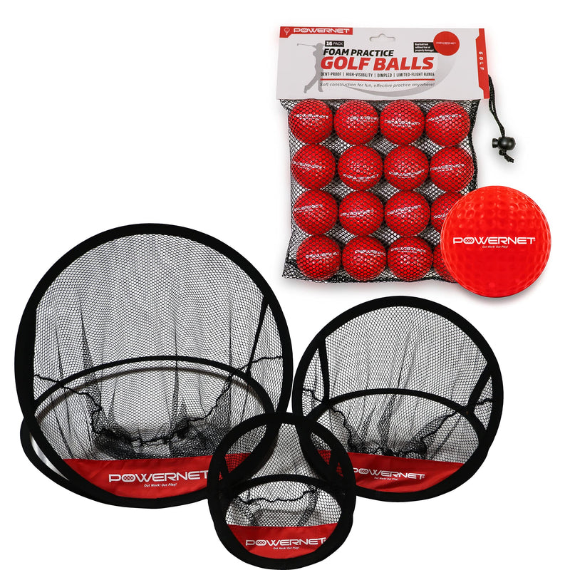 3 Piece Golf Chipping Net + 16 pk Foam Practice Golf Balls