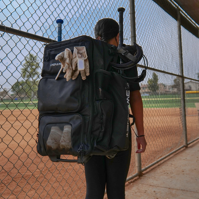 Rolling Baseball Softball Gear Bag | Hidden Backpack Straps