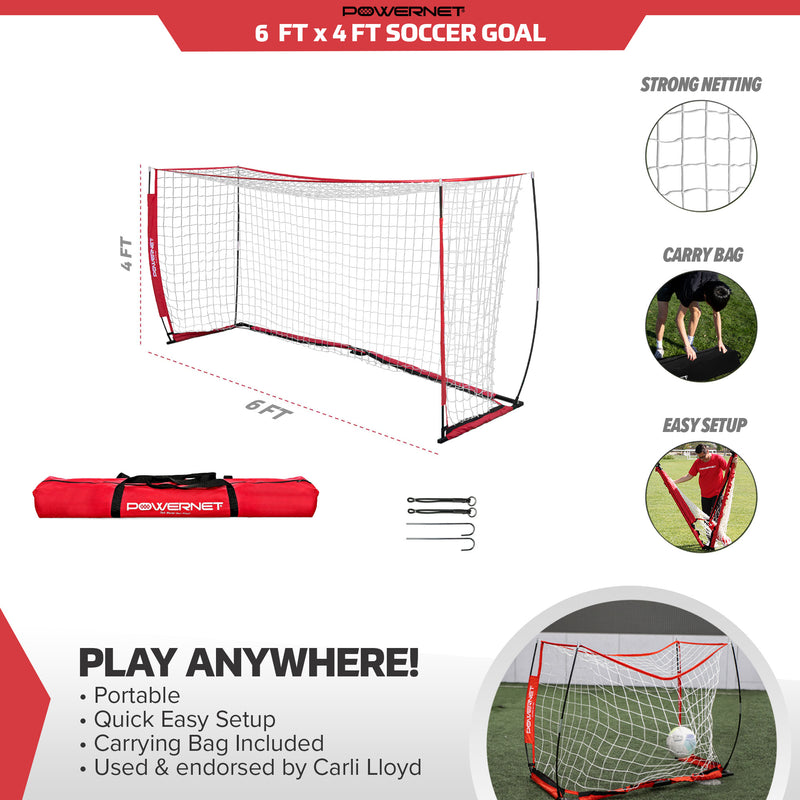 Soccer Goal 6ft x 4ft Portable Bow Style Net