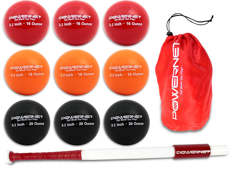 Sweet Spot Training Bat + Softball 3.2" Progressive Weighted Ball 9 PRO Pack Bundle