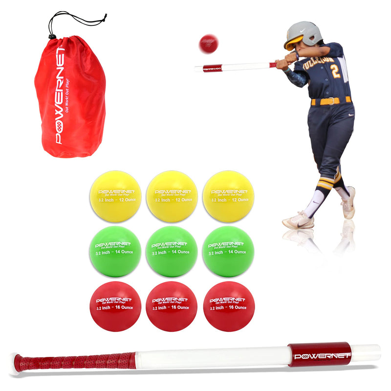 Sweet Spot Training Bat + Softball 3.2" Progressive Weighted Ball 9 LITE Pack Bundle