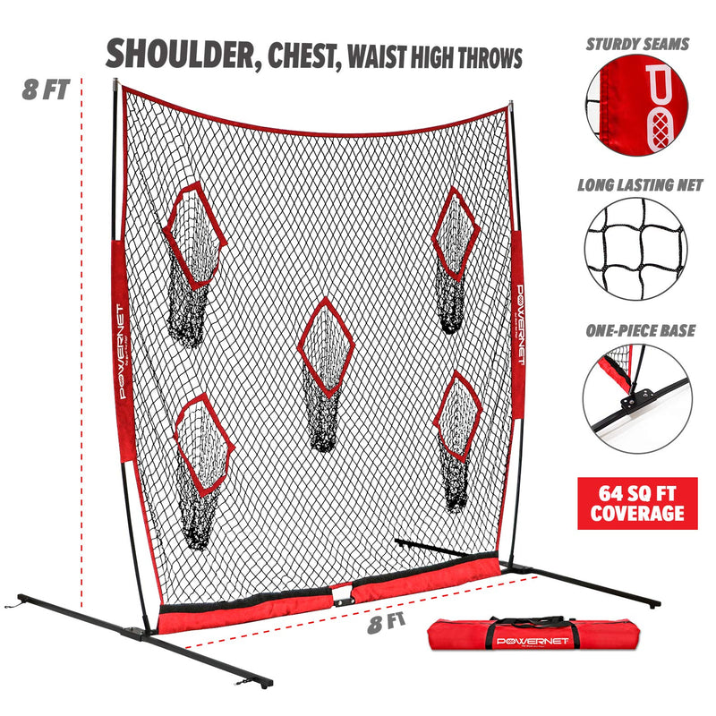 Football QB Pass Accuracy Trainer | 8' x 8' Portable Passing Net w/ 5 Target Pockets