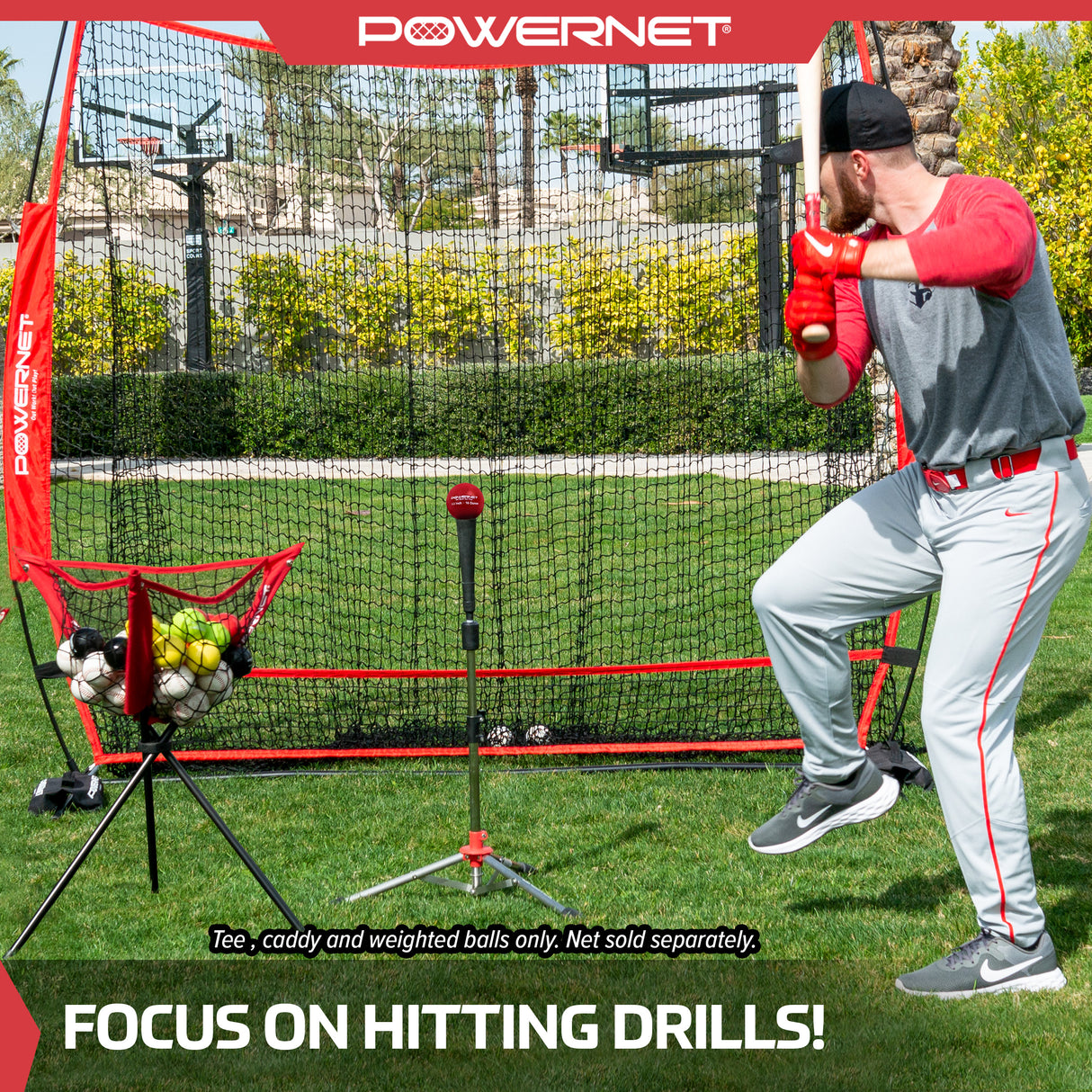 Deluxe Tee (2.5 lbs), Ball Caddy, 2 PK Weighted Training Balls Bundle sports PowerNet